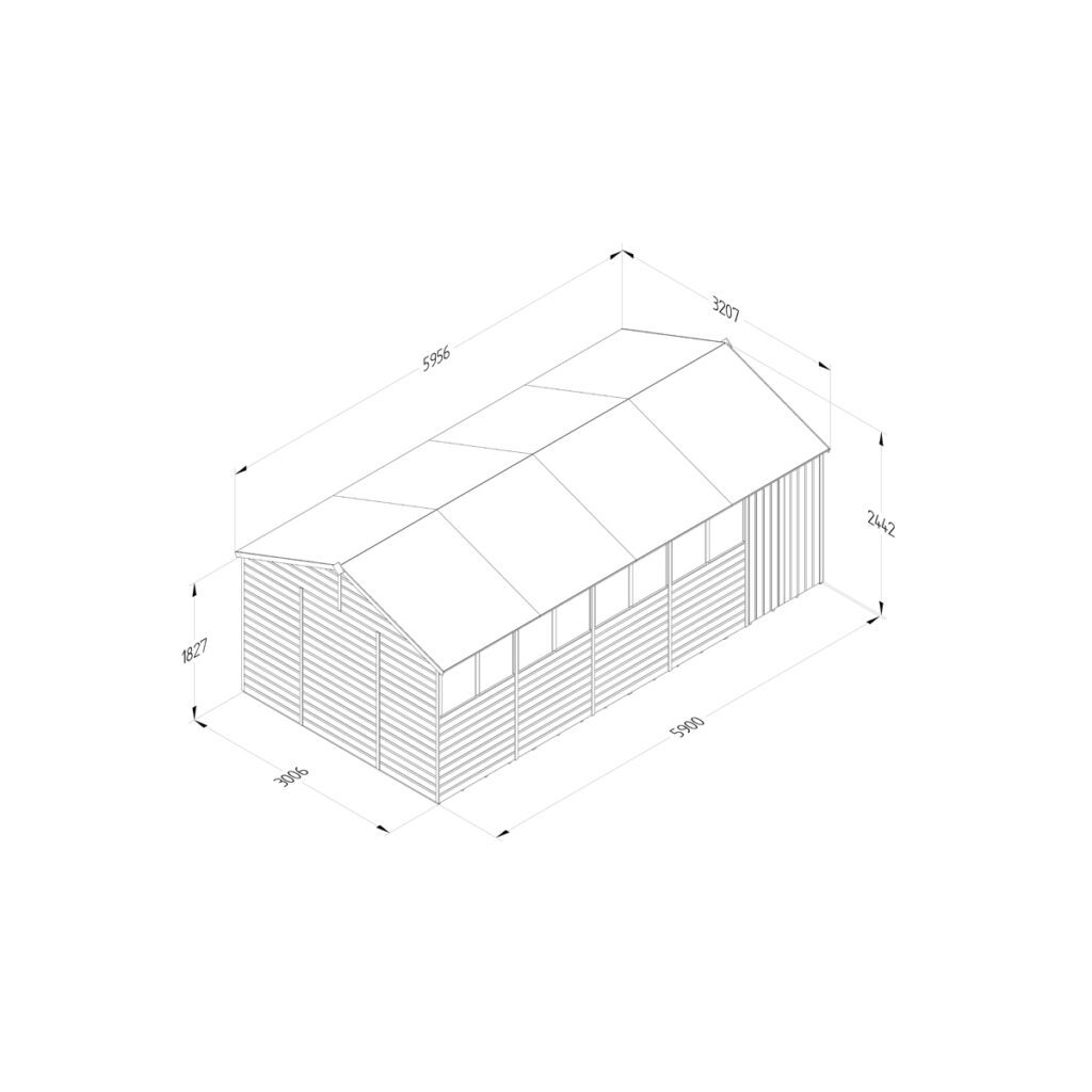 Beckwood 20×10 Reverse Apex Shed – 8 Windows – Double Door with Installation 5013053197981 2